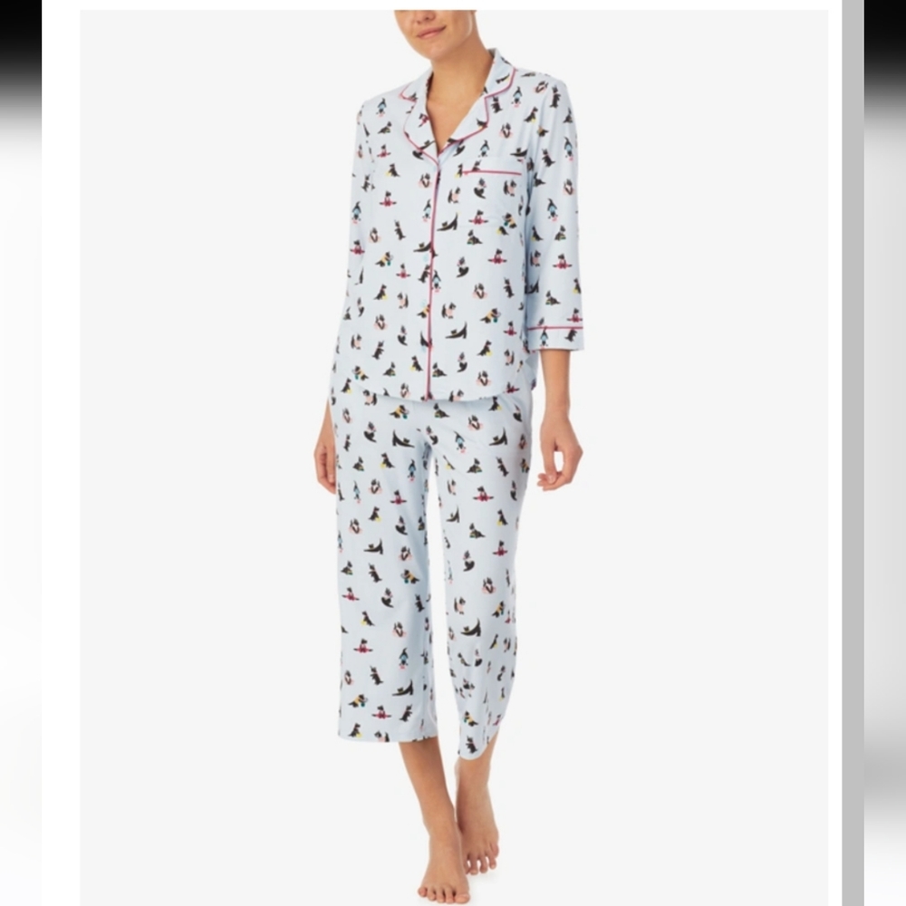 KATE SPADE TWO PIECE PAJAMA SET BLUE SCOTTY DOG WOMEN SIZE SMALL